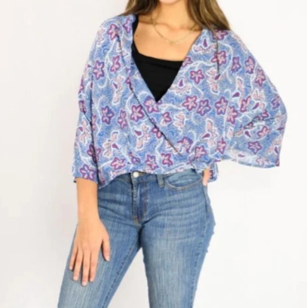 ANDREE by UNIT Blouse  Womens Size L Dolman Sleeve  Elastic Waist Wrap V-neck